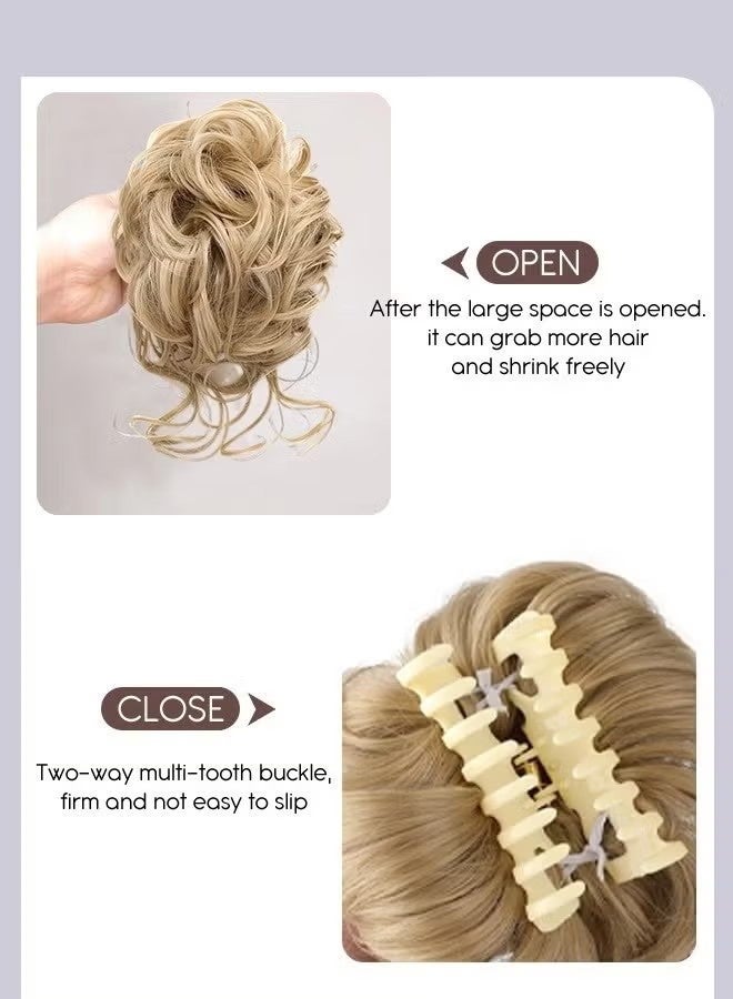 وصلات شعر على شكل كعكة مجعدة فوضوية، كعكة شعر صناعية مموجة بمشبك مطاطي عالي، إكسسوارات شعر على شكل كعكة دائرية للنساء، ربطات شعر مرفوعة، لون كاكي فاتح - Image 4